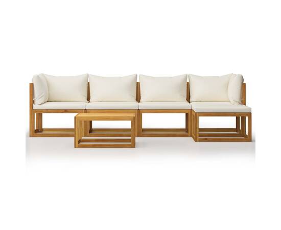 Set mobilier grădină cu perne, 6 piese, crem, lemn masiv acacia, 3 image