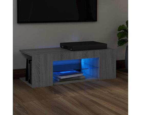 Comodă tv cu lumini led, gri sonoma, 90x39x30 cm