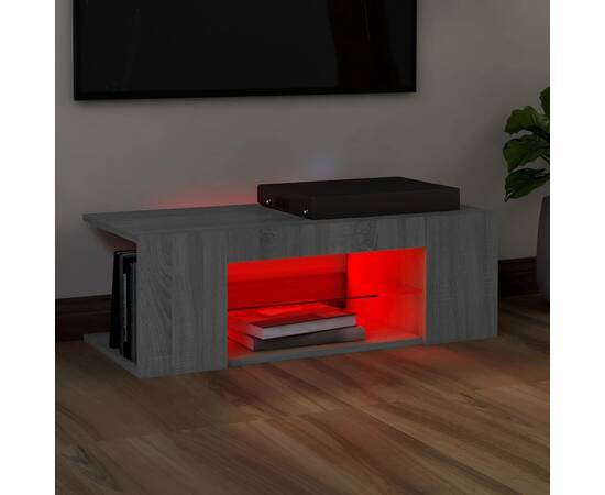 Comodă tv cu lumini led, gri sonoma, 90x39x30 cm, 6 image