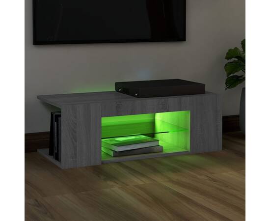 Comodă tv cu lumini led, gri sonoma, 90x39x30 cm, 4 image