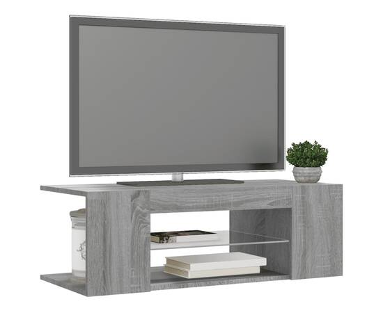 Comodă tv cu lumini led, gri sonoma, 90x39x30 cm, 7 image