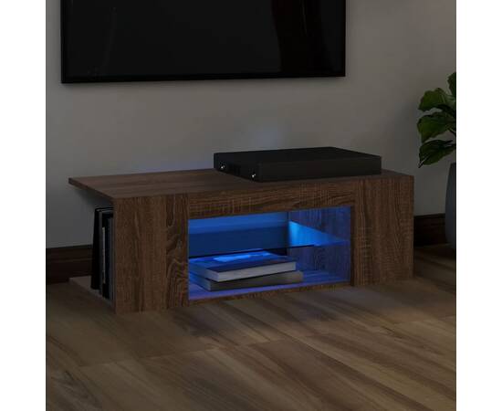 Comodă tv cu lumini led, stejar maro, 90x39x30 cm