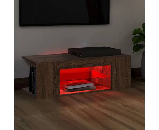 Comodă tv cu lumini led, stejar maro, 90x39x30 cm, 6 image