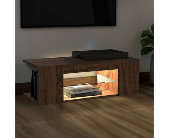 Comodă tv cu lumini led, stejar maro, 90x39x30 cm, 5 image