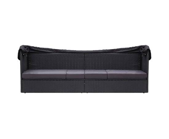 Pat canapea de exterior cu copertină, negru, poliratan, 2 image