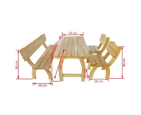 Set mobilier de exterior, 4 piese, lemn de pin tratat, 4 image