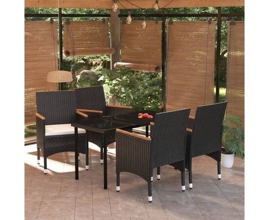 Set mobilier de grădină, cu perne, 5 piese, negru