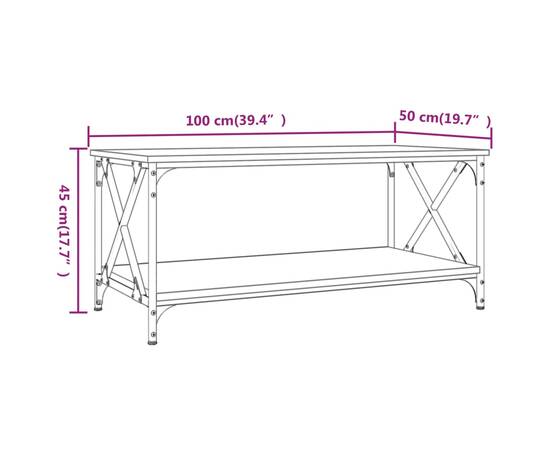 Măsuță cafea stejar fumuriu 100x50x45 cm lemn prelucrat și fier, 8 image