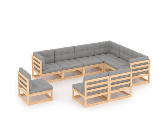 Set mobilier de grădină, 9 piese, cu perne, lemn masiv de pin