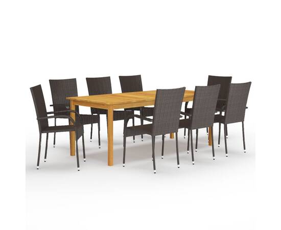 Set mobilier de grădină, 9 piese, maro