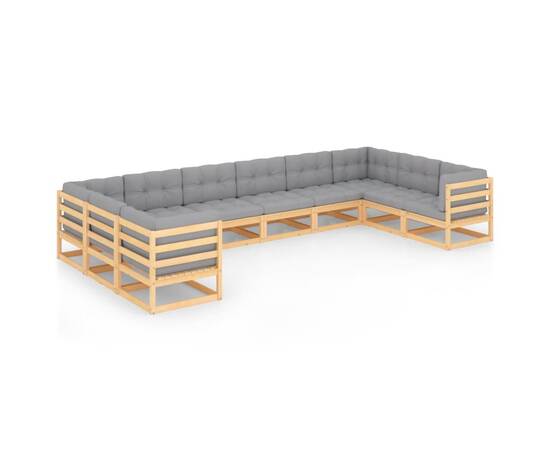 Set mobilier de grădină cu perne, 10 piese, lemn masiv de pin, 2 image