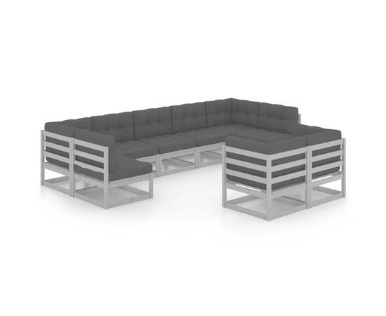 Set mobilier de grădină cu perne, 9 piese,gri,lemn masiv de pin, 2 image