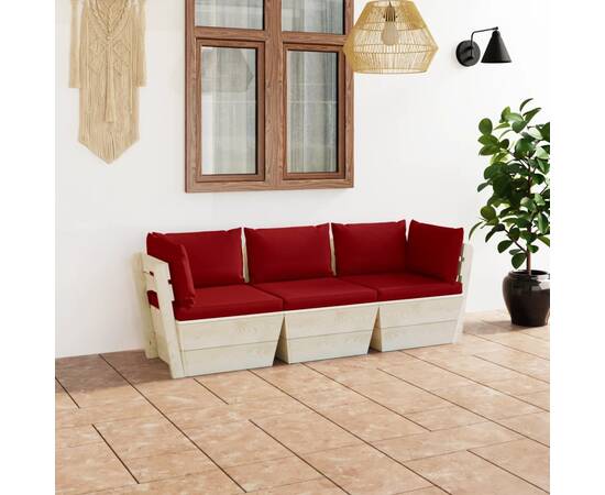Canapea de grădină din paleți cu perne 3 locuri lemn de molid
