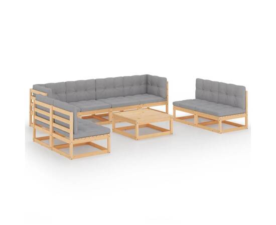Set mobilier de grădină, 9 piese, cu perne, lemn masiv de pin, 2 image