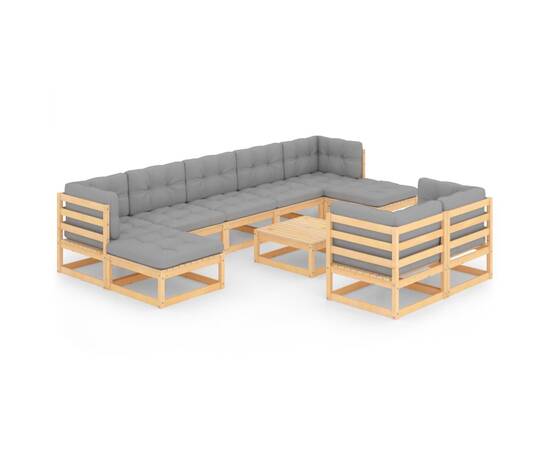 Set mobilier de grădină cu perne, 10 piese, lemn masiv de pin, 2 image