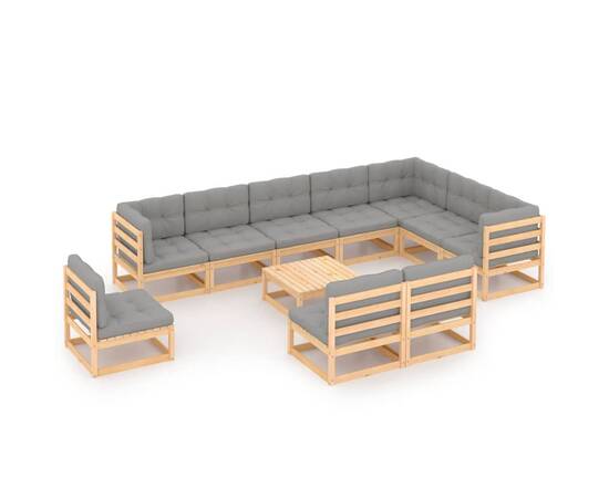 Set mobilier de grădină cu perne, 11 piese, lemn masiv de pin