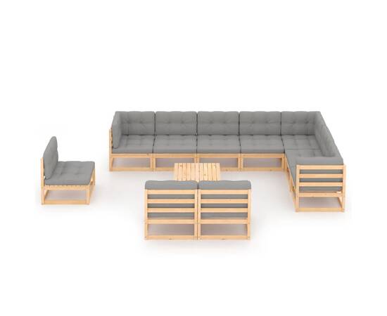 Set mobilier de grădină cu perne, 11 piese, lemn masiv de pin, 2 image