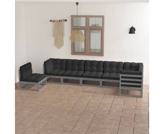 Set mobilier de grădină cu perne, 7 piese, lemn masiv de pin