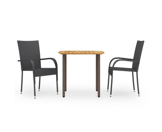 Set mobilier de grădină, 3 piese, negru, poliratan