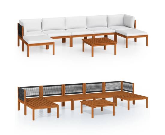 Set mobilier grădină cu perne, 8 piese, crem, lemn masiv acacia, 2 image