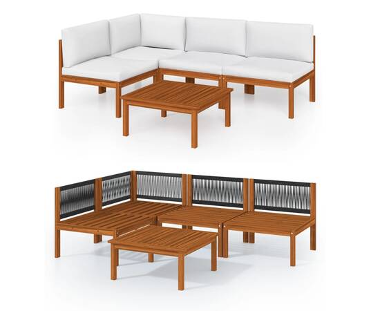 Set mobilier grădină cu perne, crem, 5 piese, lemn masiv acacia, 2 image