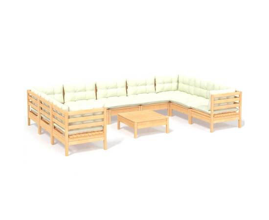 Set mobilier grădină cu perne crem, 10 piese, lemn masiv de pin, 2 image