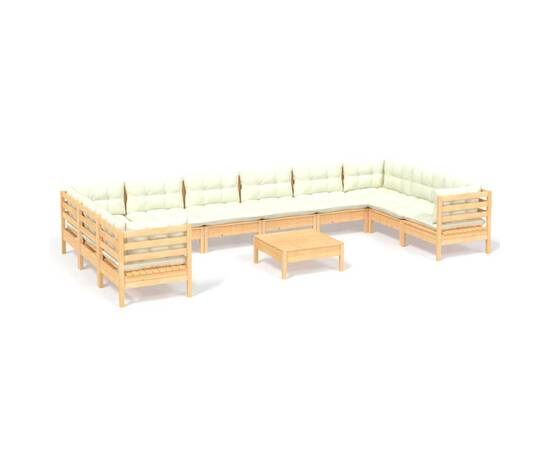 Set mobilier grădină cu perne crem, 11 piese, lemn masiv de pin, 2 image