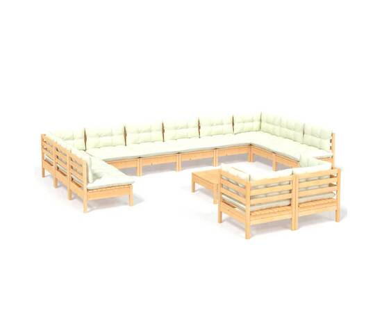 Set mobilier grădină cu perne crem, 13 piese, lemn masiv de pin, 2 image