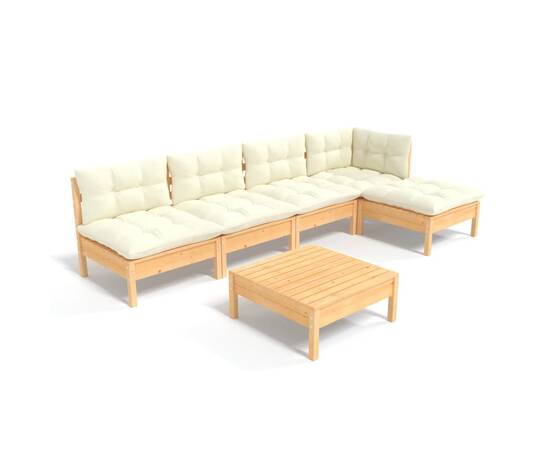 Set mobilier grădină cu perne crem, 6 piese, lemn de pin, 2 image