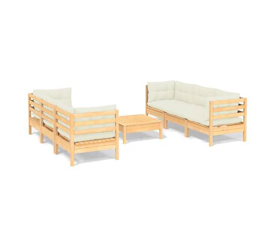 Set mobilier grădină cu perne crem, 7 piese, lemn de pin, 2 image