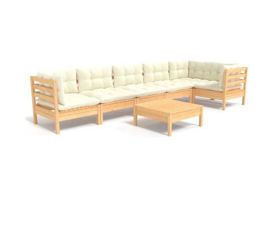 Set mobilier grădină cu perne crem, 7 piese, lemn de pin, 2 image