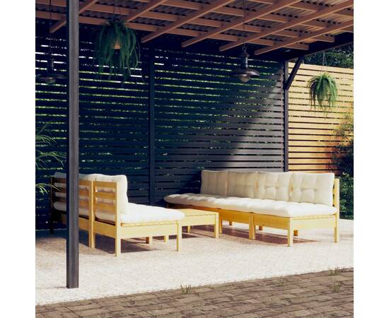 Set mobilier grădină cu perne crem, 8 piese, lemn masiv de pin