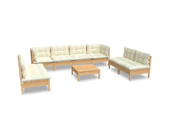 Set mobilier grădină cu perne crem, 9 piese, lemn masiv de pin, 2 image