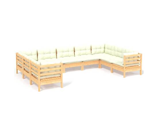 Set mobilier grădină cu perne crem, 9 piese, lemn masiv de pin, 2 image