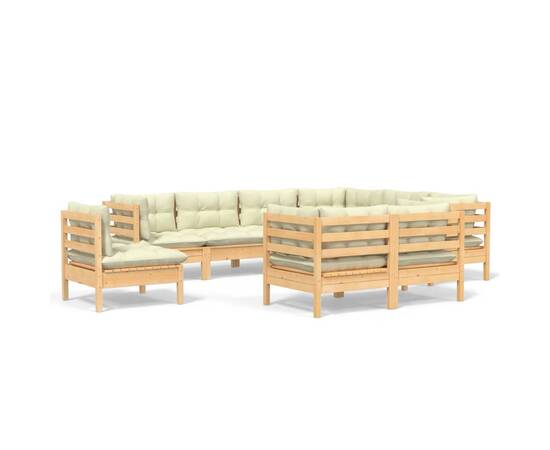 Set mobilier grădină cu perne crem, 9 piese, lemn masiv de pin, 2 image