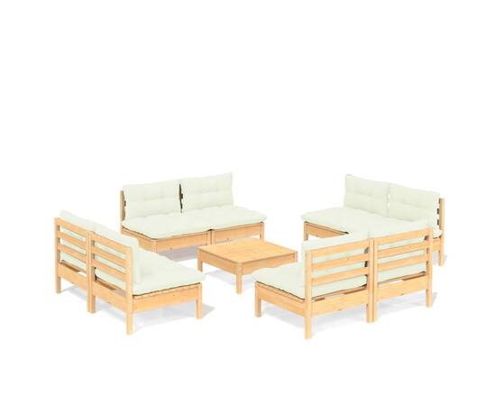 Set mobilier grădină cu perne crem,9 piese, lemn masiv de pin, 2 image