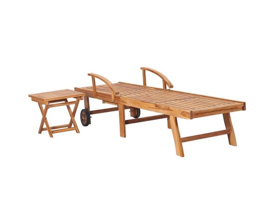 Șezlonguri, 2 buc., cu masă, lemn masiv de tec, 4 image