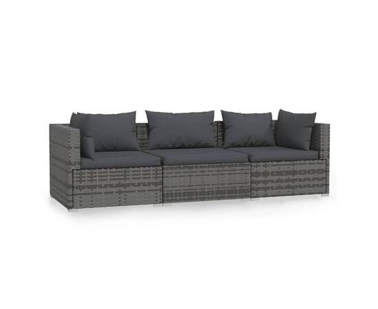 Canapea cu 3 locuri, cu perne, gri, poliratan, 2 image