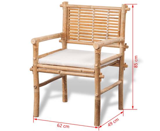 Set mobilier bistro cu perne, 3 piese, bambus, 8 image