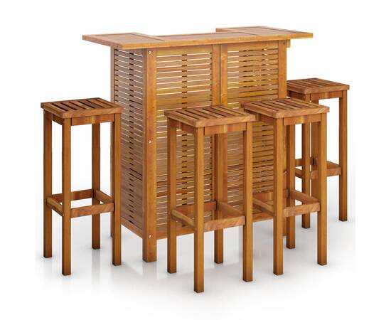 Set mobilier de bar de grădină, 5 piese, lemn masiv de acacia, 2 image