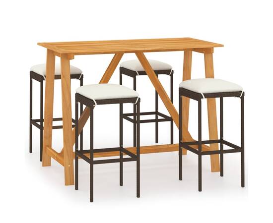 Set mobilier de bar de gradină cu perne , 5 piese , maro, 2 image
