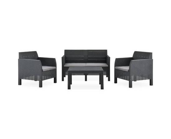 Set mobilier de grădină cu perne, 4 piese, antracit, pp ratan, 2 image