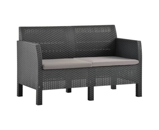 Set mobilier de grădină cu perne, 4 piese, antracit, pp ratan, 3 image