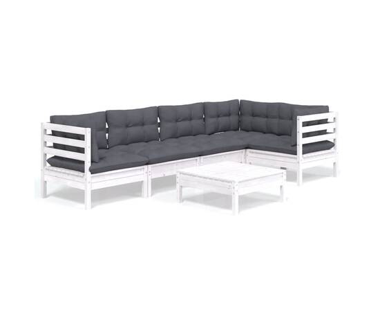 Set mobilier de grădină cu perne, 6 piese, alb, lemn de pin, 2 image