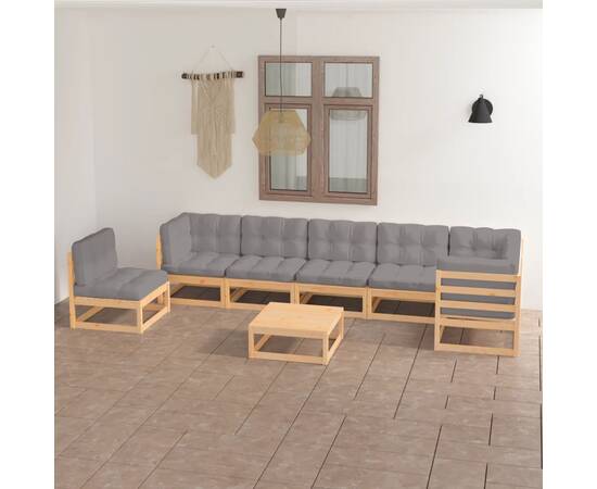 Set mobilier de grădină cu perne, 8 piese, lemn masiv de pin