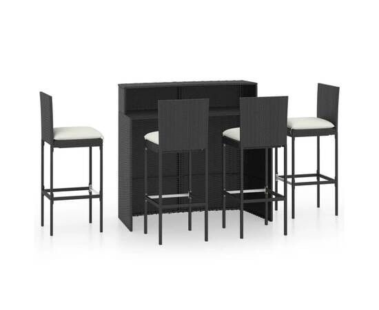 Set mobilier bar de grădină cu perne, 5 piese, negru, 2 image