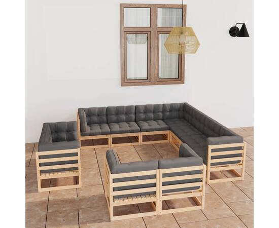 Set mobilier de grădină, 11 piese, cu perne, lemn masiv de pin