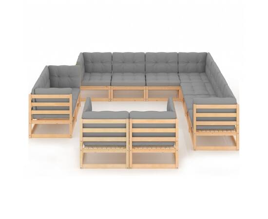 Set mobilier de grădină, 11 piese, cu perne, lemn masiv de pin, 3 image