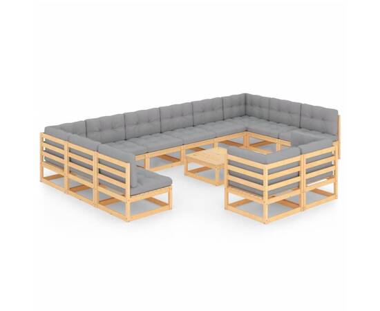 Set mobilier de grădină, 13 piese, cu perne, lemn masiv de pin, 2 image