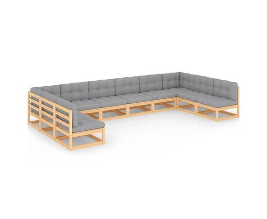 Set mobilier de grădină cu perne, 10 piese, lemn masiv de pin, 2 image